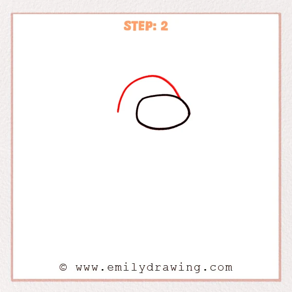 how to draw an among us - Step 2: A curved helmet line is added above and behind the Among Us character visor.